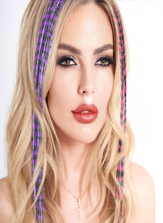 Suncalla 12 Pcs Stripe Printed Wig Piece Colorful Raccoon Tail Hair Extensions 18'' Synthetic Long Straight Clip-in Hair Extensions for Women Daily Use Halloween - Image 5